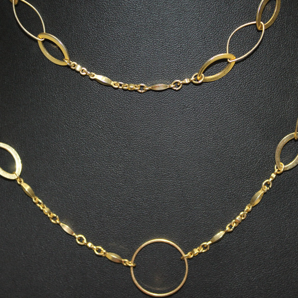 Long Gold Tone Oval Long Short Mixed Link Asymmetrical Simple Classic Necklace - Picture 2 of 6